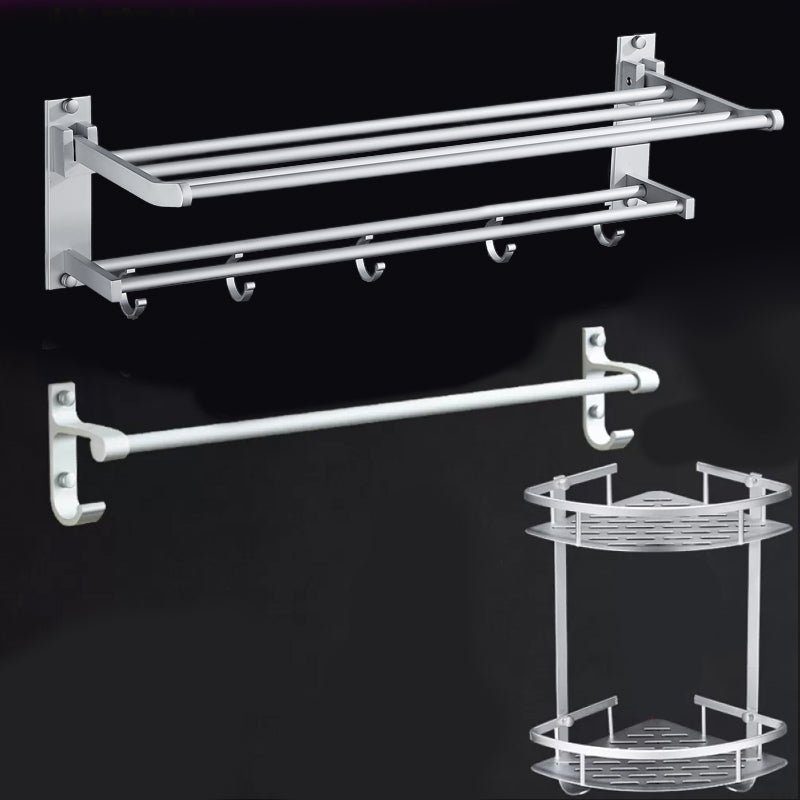 BowLift | Silver Modern Bathroom Accessory Set with Bath Shelf/Towel Rack & Bathrobe Hook