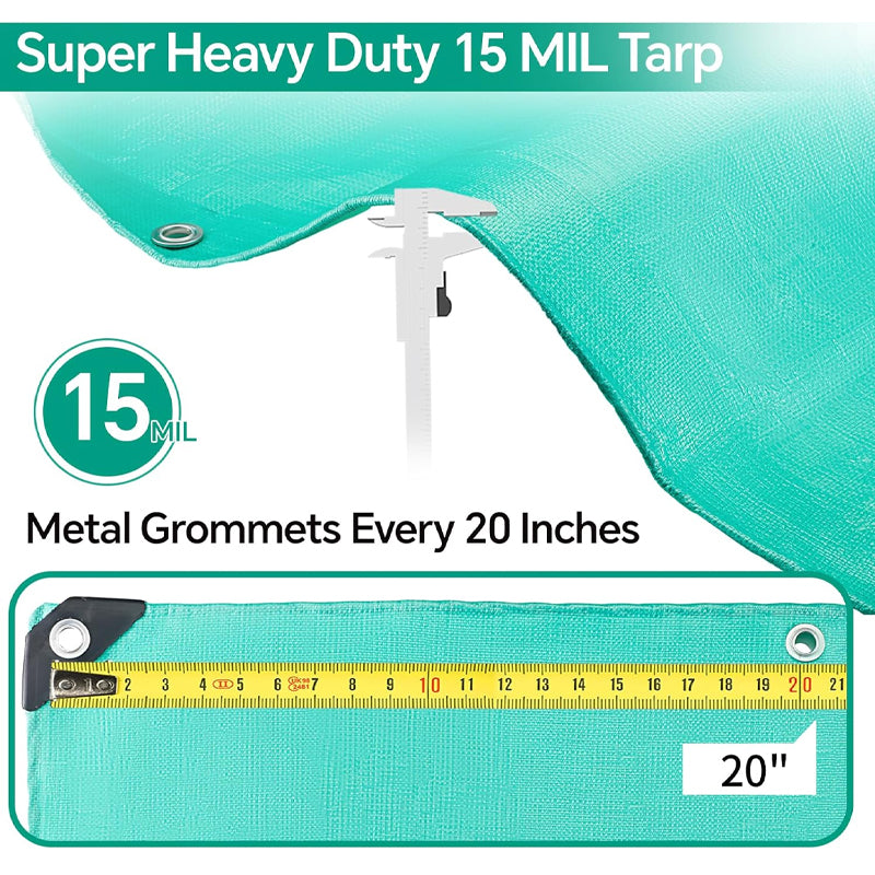 BowLift | 12 x 16FT Tarp Waterproof 15 Mil Green Poly Tarp UV Resistant Greenhouse Tarp for Garden Outdoor Yard