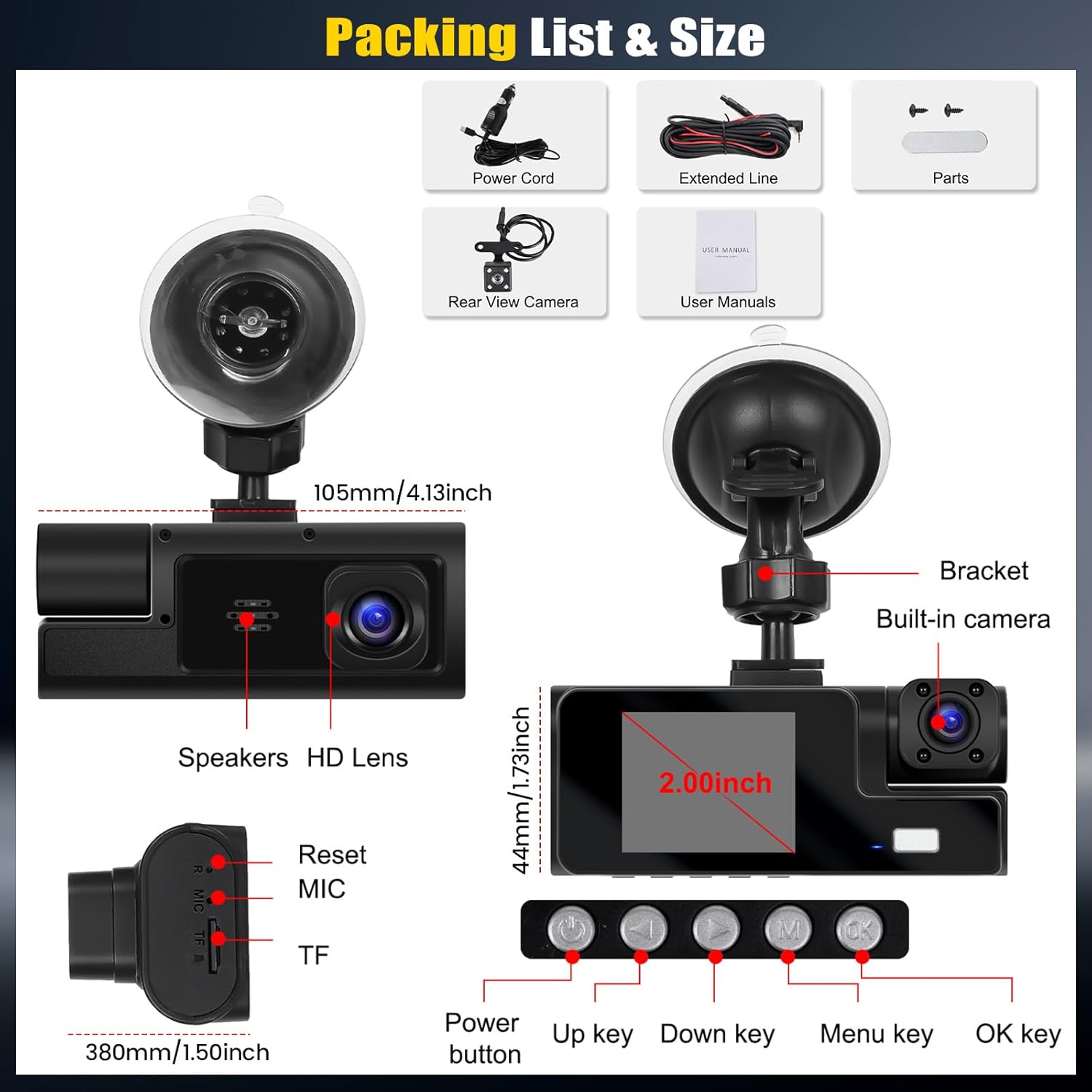 BowLift | 3 Channel Dash Cam Front and Rear Inside