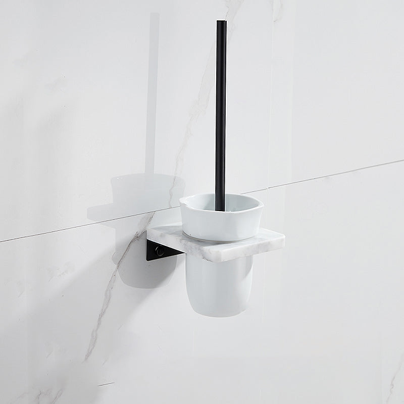 BowLift | Matt Black Bathroom Accessory Set made of Metal & Marble with Bath Shelf/Towel Holder
