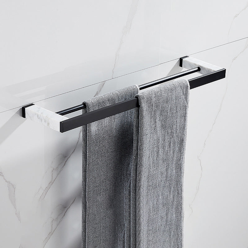 BowLift | Matt Black Bathroom Accessory Set made of Metal & Marble with Bath Shelf/Towel Holder