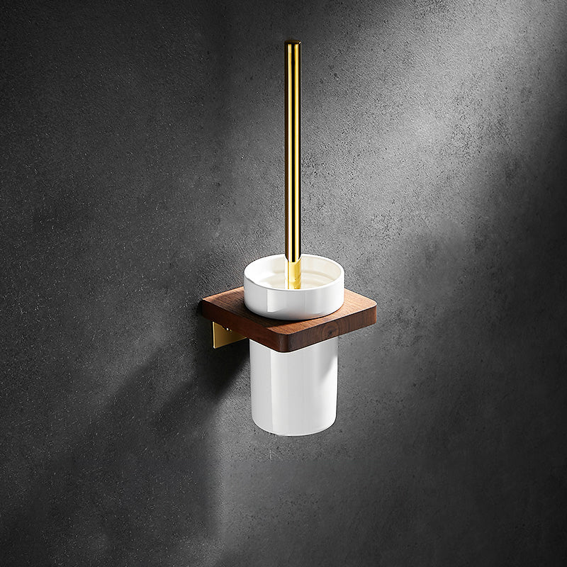 BowLift | Polished Brass Bathroom Hardware Set Metal & Wood Bathroom Set with Bath Shelf/Towel Bar