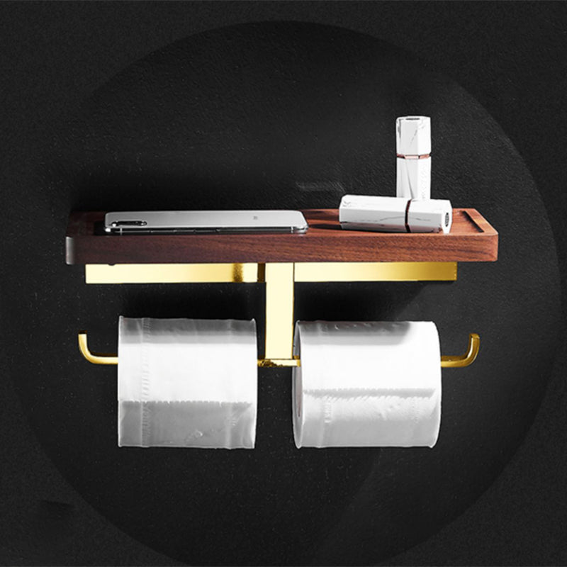 BowLift | Polished Brass Bathroom Hardware Set Metal & Wood Bathroom Set with Bath Shelf/Towel Bar