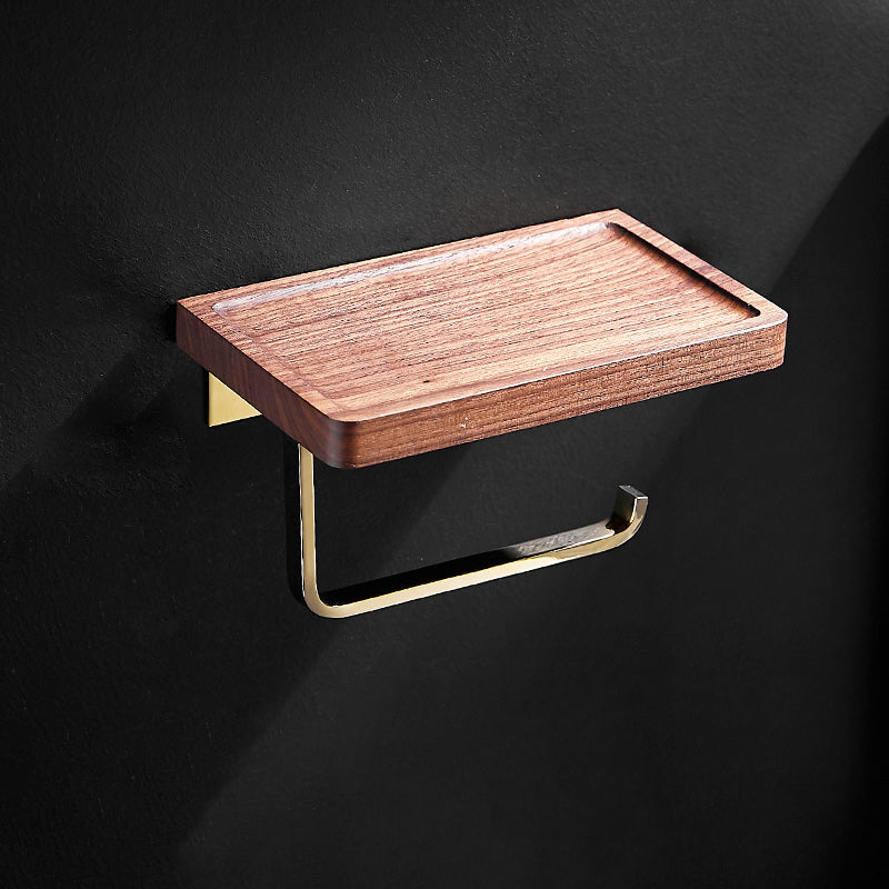 BowLift | Polished Brass Bathroom Hardware Set Metal & Wood Bathroom Set with Bath Shelf/Towel Bar