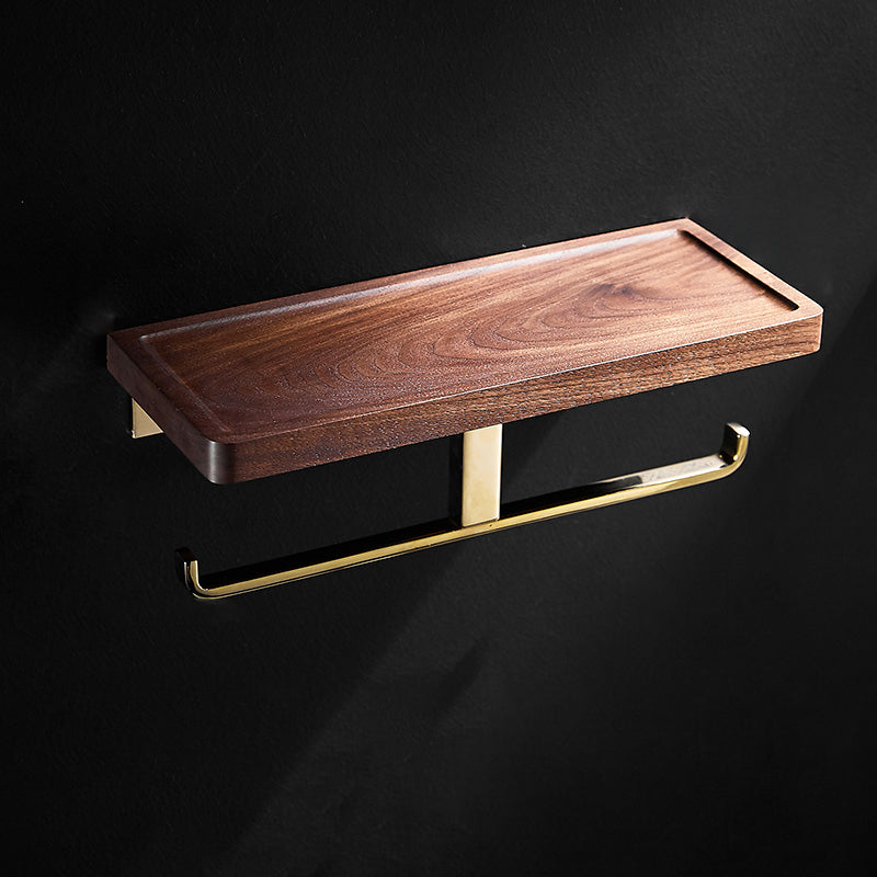 BowLift | Polished Brass Bathroom Hardware Set Metal & Wood Bathroom Set with Bath Shelf/Towel Bar