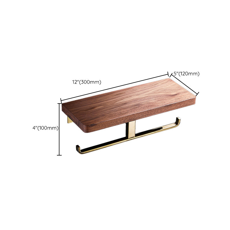 BowLift | Polished Brass Bathroom Hardware Set Metal & Wood Bathroom Set with Bath Shelf/Towel Bar
