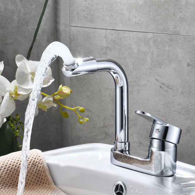 BowLift | Chrome Round Washbasin Faucet with Swivel Spout for the Bathroom