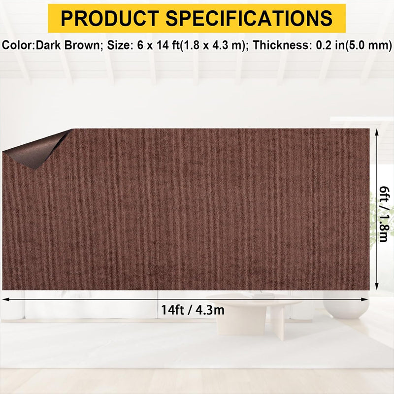 BowLift | Marine Carpet Deep Brown 6 FT × 14 FT Indoor/Outdoor Marine Carpeting with Water-Proof TPR Backing