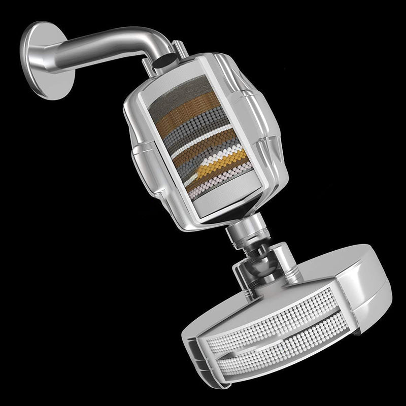 BowLift | Contemporary fixed shower head in silver with Katalyst wall-mounted shower head