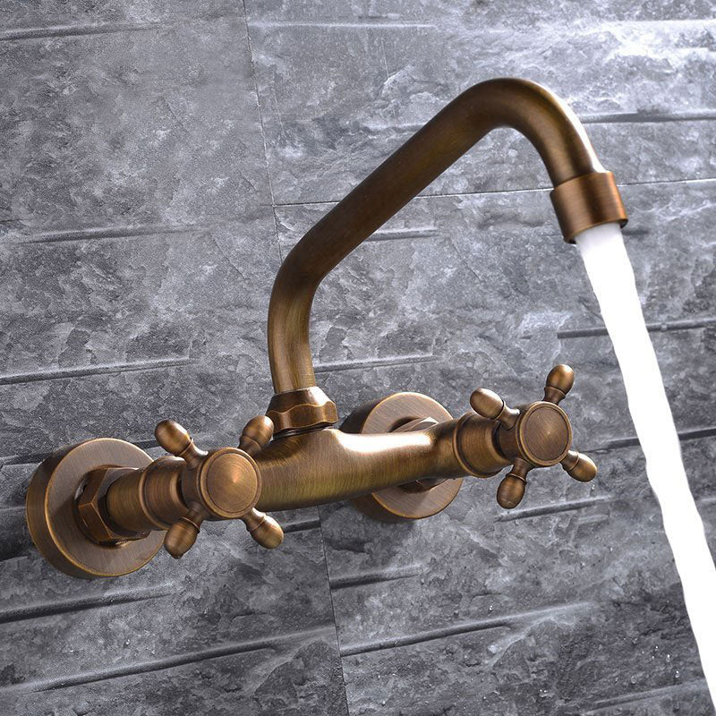 BowLift | Industrial Bathtub Outlet Trim Wall Mounted Full Copper Dual Cross Handle Low Arc Bathtub Faucet