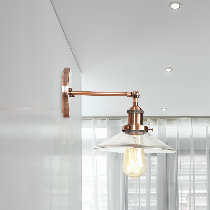 BowLift | Cone-shaped bedroom wall light vintage clear glass 1 light copper wall lamp