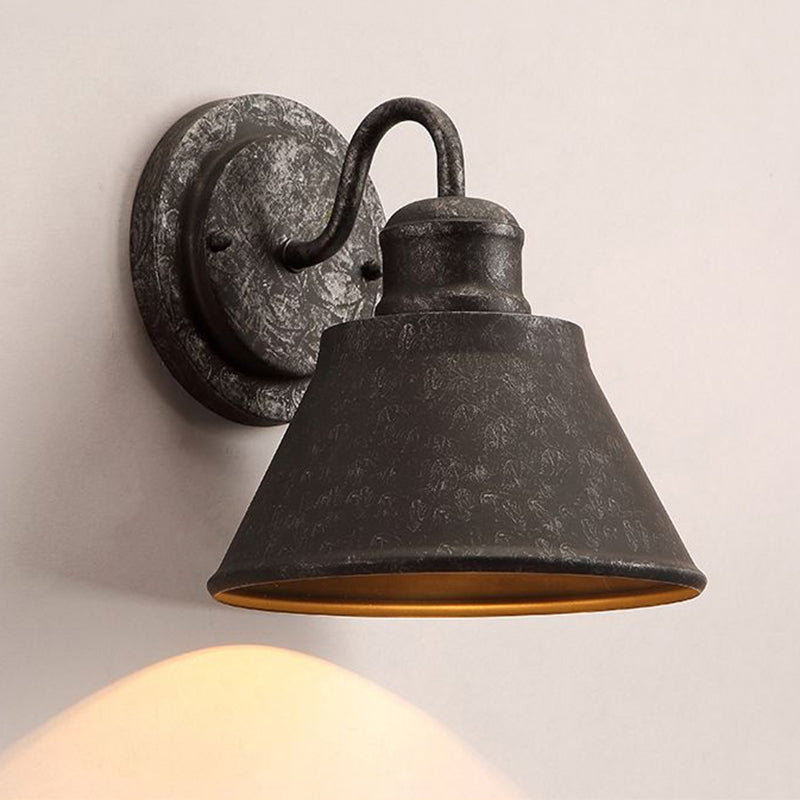 BowLift | Metal Antique Black Wall Lights Drum/Trumpet Shade 1-Light Retro Rustic Wall Lamp Fixture