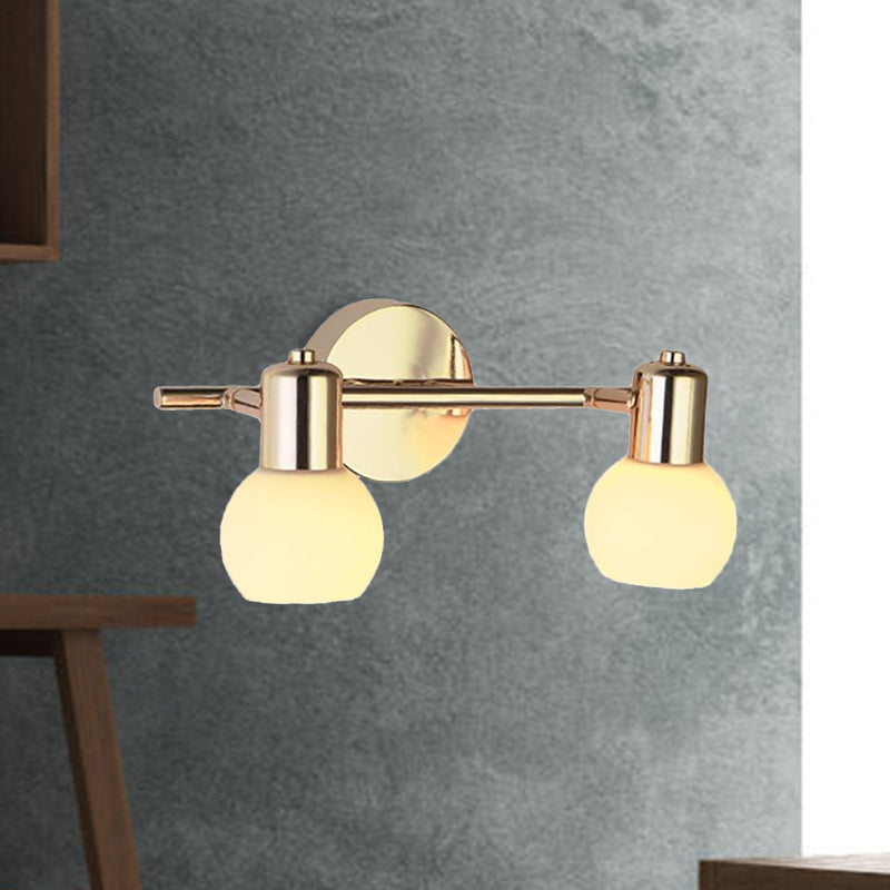 BowLift | 2/3 Bulb Wall Sconce Lighting with Bubble Shade Milk Glass Modern Bedroom Light Fixture in Brass