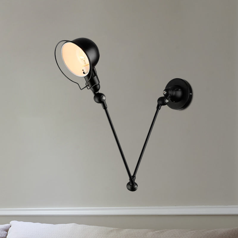 BowLift | Black/White Swing Arm Wall Light with Bowl Shade Industrial Metal 1 Head Hallway Wall Lamp
