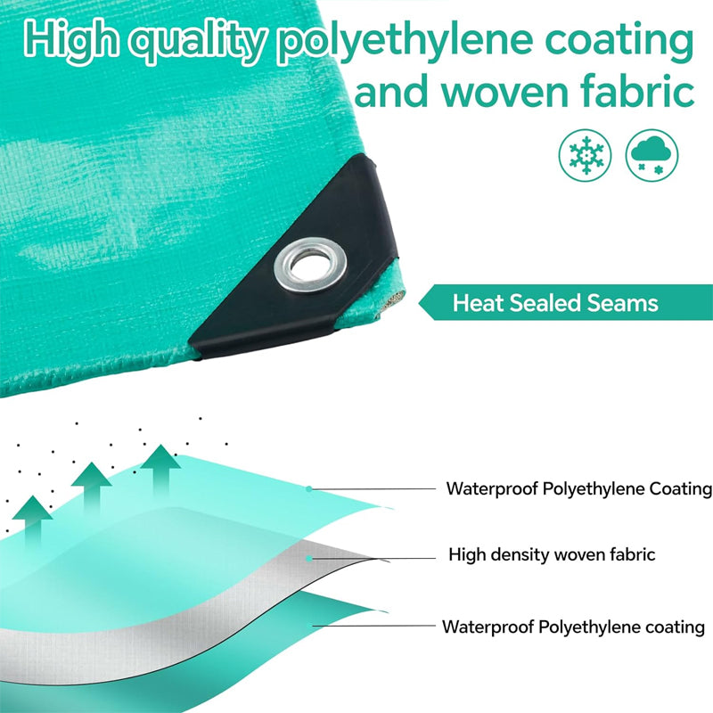 BowLift | 12 x 16FT Tarp Waterproof 15 Mil Green Poly Tarp UV Resistant Greenhouse Tarp for Garden Outdoor Yard