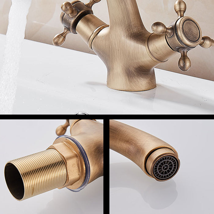 BowLift | Glam Vanity Sink Faucet Brass Cross Handles Low Arc Basin Faucet