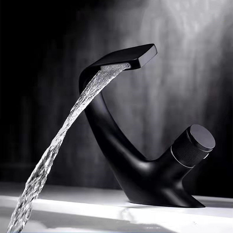 BowLift | Button Handle Faucet Contemporary Style Faucet with Waterfall Spout