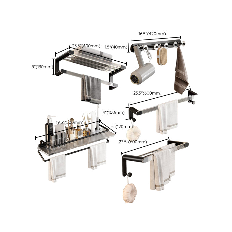 BowLift | Mattes Black Bathroom Hardware Set Metal & Acrylic Bathroom Shelf/Towel Holder/Bathrobe Hook