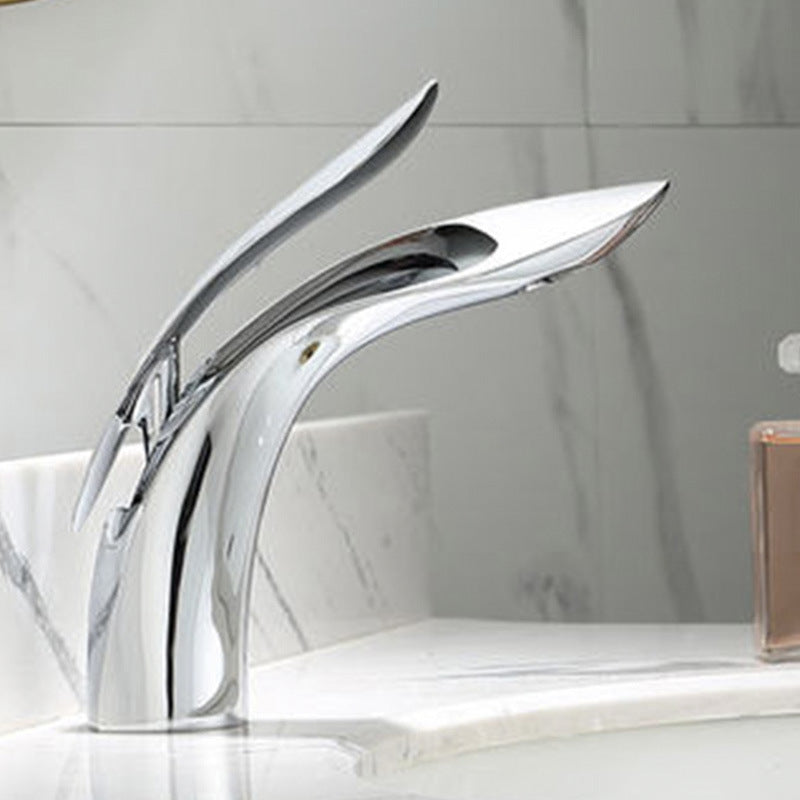 BowLift | Brass 1-Hole Basin Mixer Tap Lever Handle Sink Faucet Round Modern Faucet for Bathroom