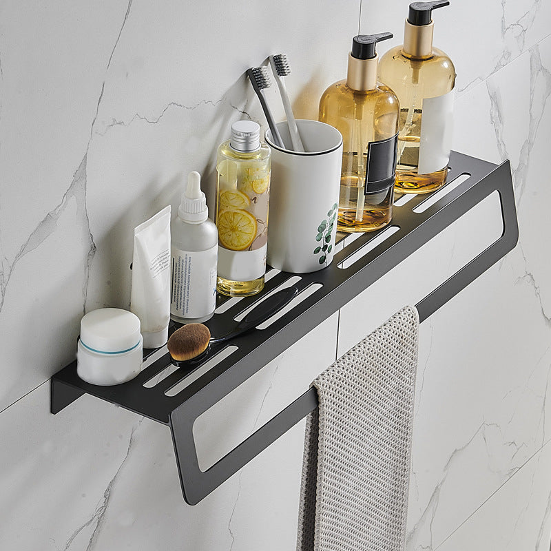 BowLift | 7-piece bathroom hardware set matte black/gray with bath shelf/towel holder/bath towel hooks
