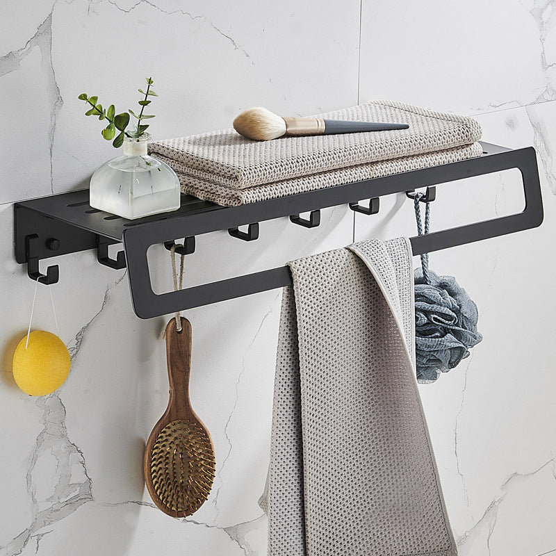 BowLift | 7-piece bathroom hardware set matte black/gray with bath shelf/towel holder/bath towel hooks