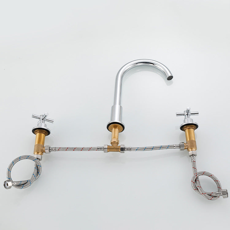 BowLift | Goose Neck Bathroom Basin Faucet 2 Handles Hot and Cold Water Basin Faucet with Drain