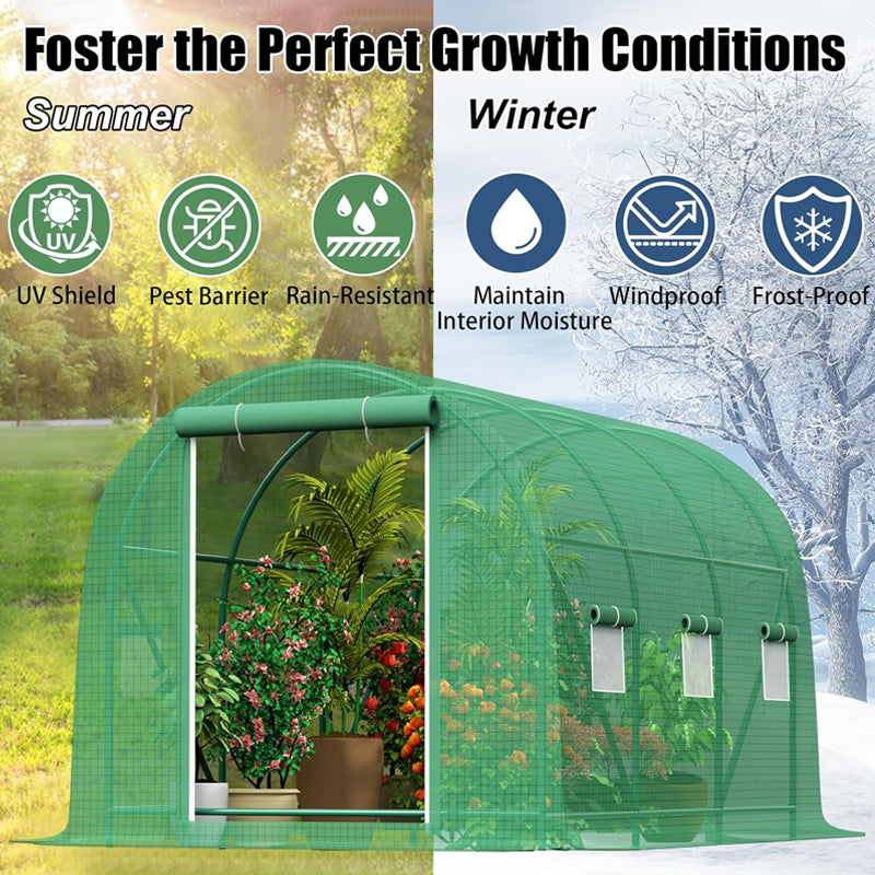 BowLift | 10x7x7FT Walk-in Tunnel Greenhouse with 6 Screen Windows Reinforced Frame Green House