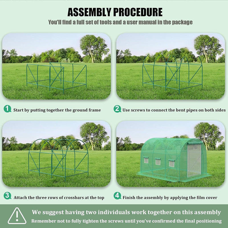BowLift | 10x7x7FT Walk-in Tunnel Greenhouse with 6 Screen Windows Reinforced Frame Green House