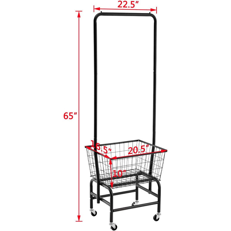 BowLift | Wire Laundry Cart with Clothes Rack Rolling Laundry Butler with Wire Storage Rack with Casters