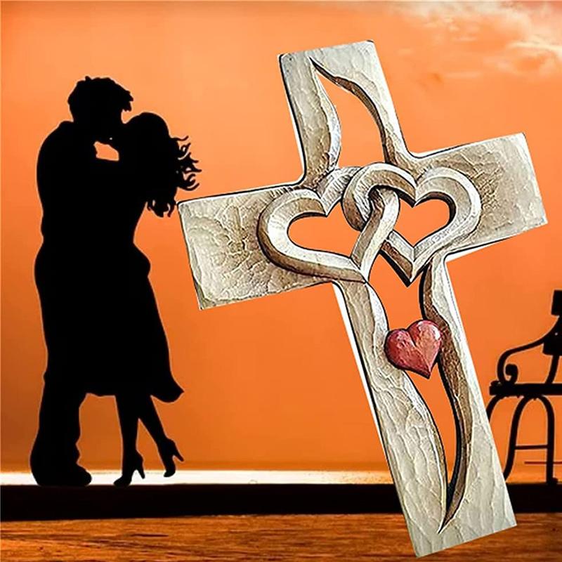BowLift | Hand-carved wooden cross - Intertwined hearts