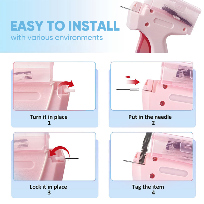 BowLift | Mini Label Gun with Storage Box - Compact Design, Fine Needle Set, Contains More Than 2000 Labels, Suitable for Clothing and Fabric Labels