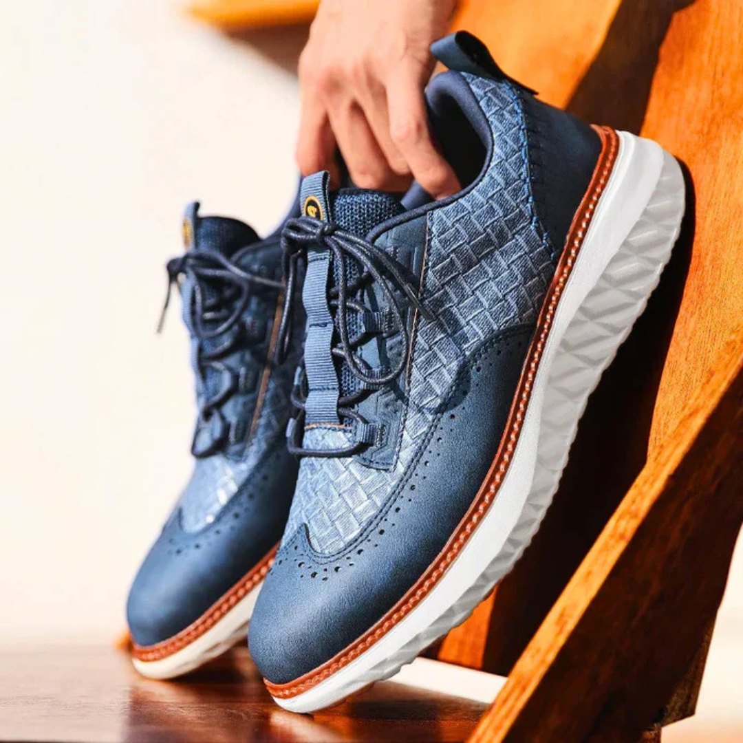 Woven Leather Sneakers with Brogue Detailing and Contrast Sole