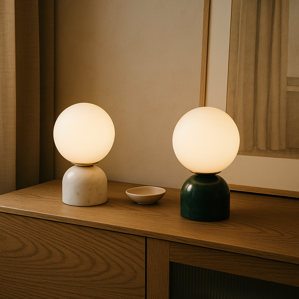 BowLift | Marnor | Marble Table Lamp with Glass Shade – Scandinavian Minimalist Design