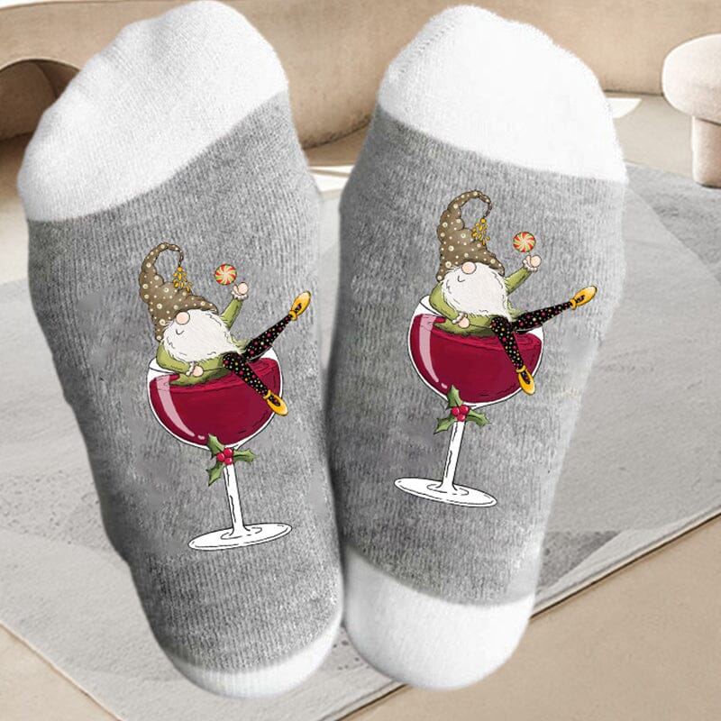 BowLift | Christmas gnome wine glass unisex crew socks