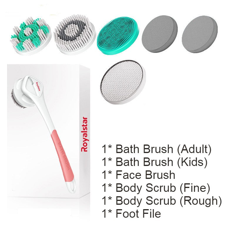 BowLift | All-in-One Rechargeable Body Brush Set, with 7 Replaceable Heads & Long Handle for Body, Face, Foot, Adult & Kids