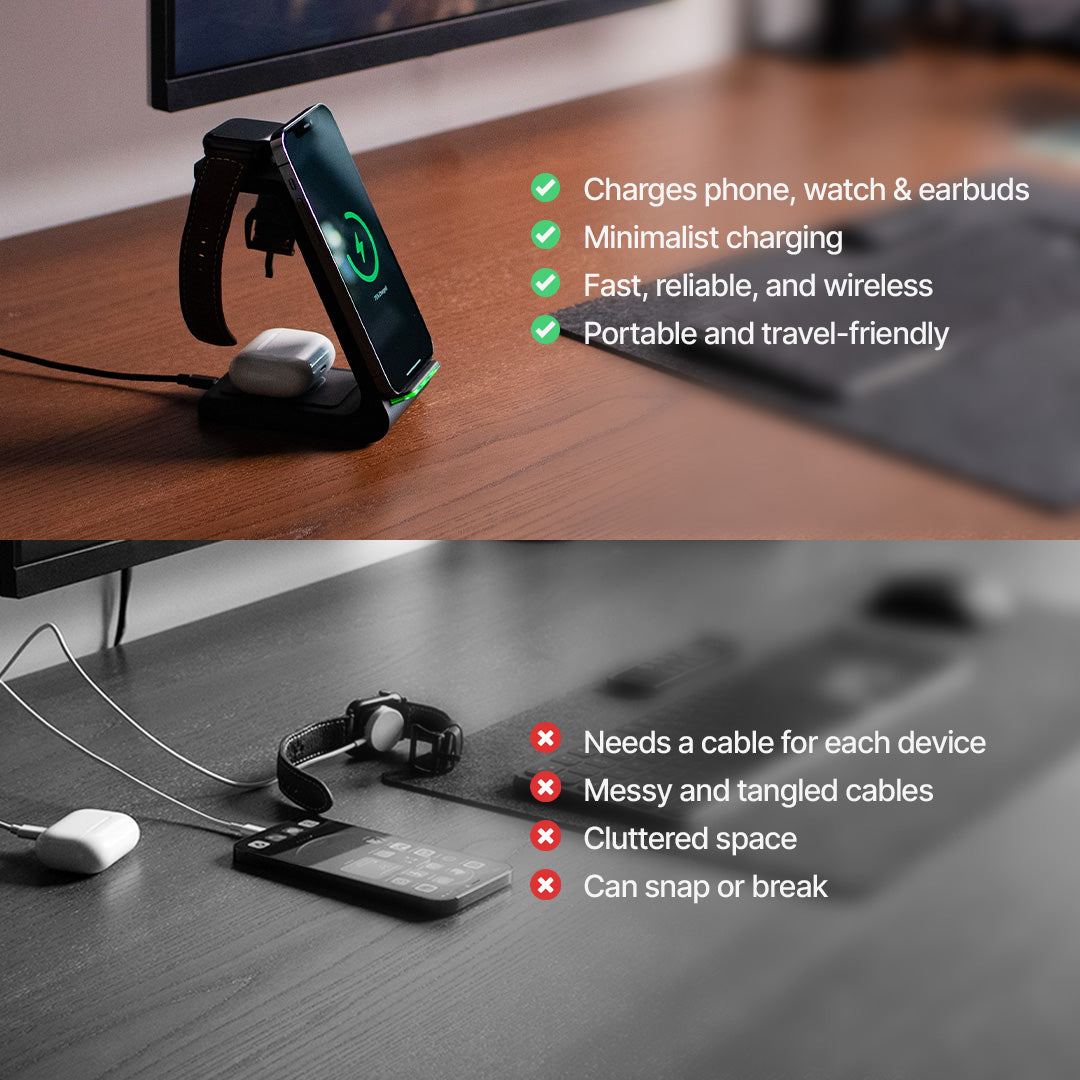 BowLift | 3-in-1 Wireless Charging Station | Apple, Samsung, Watch, AirPods | Fast Charging Solution