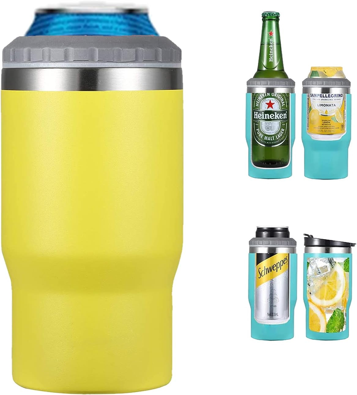 BowLift | 4 in 1 stainless steel can/bottle insulator, 14Oz two-way lid SUS insulated can cooler, beer bottle holder (Black)