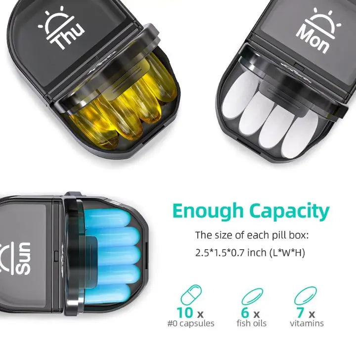 BowLift | 7-Day AM/PM Pill Organizer – Portable Pill Box for Week & Travel