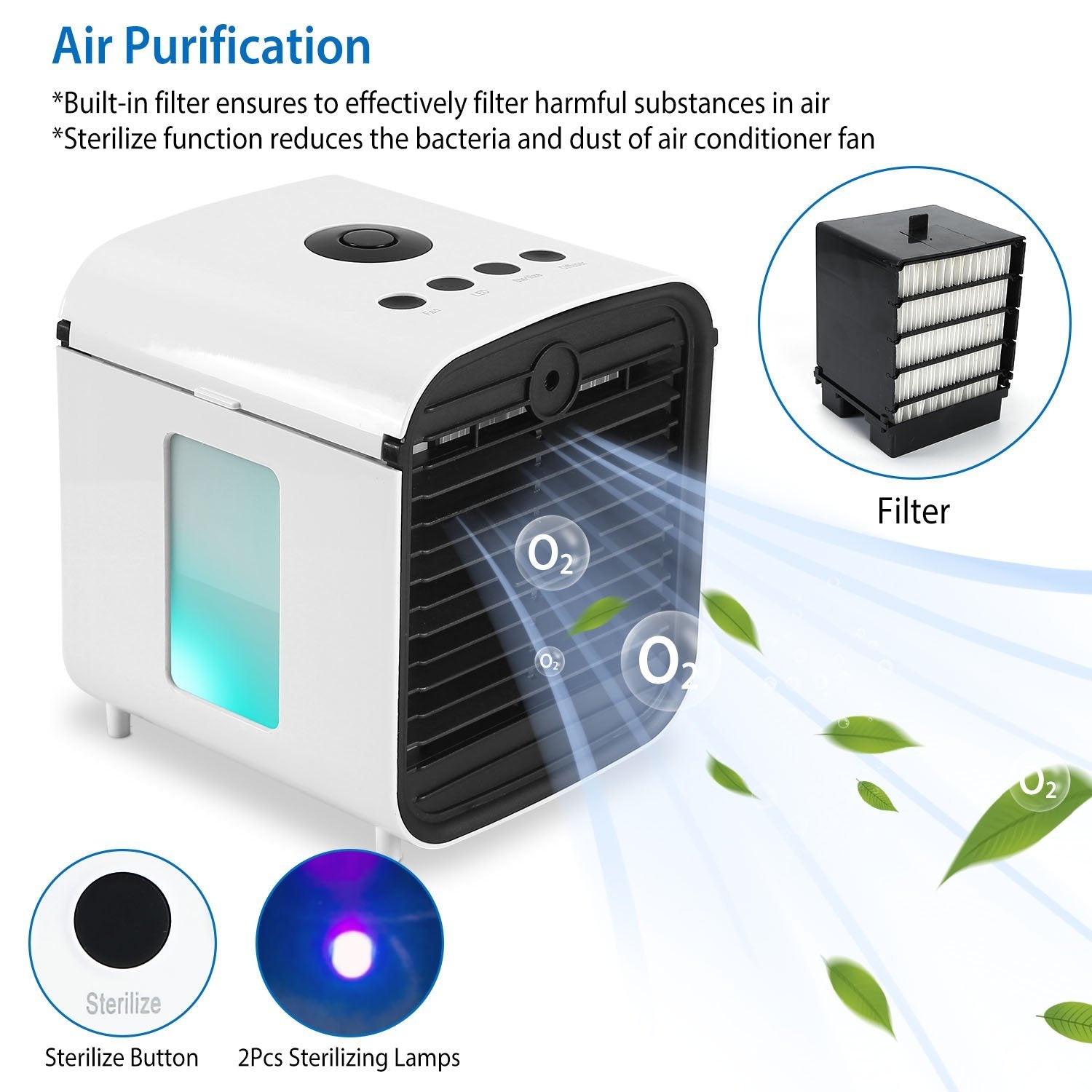 BowLift | 7-Colors Switchable Portable Mini Air Conditioner Cooler Fan