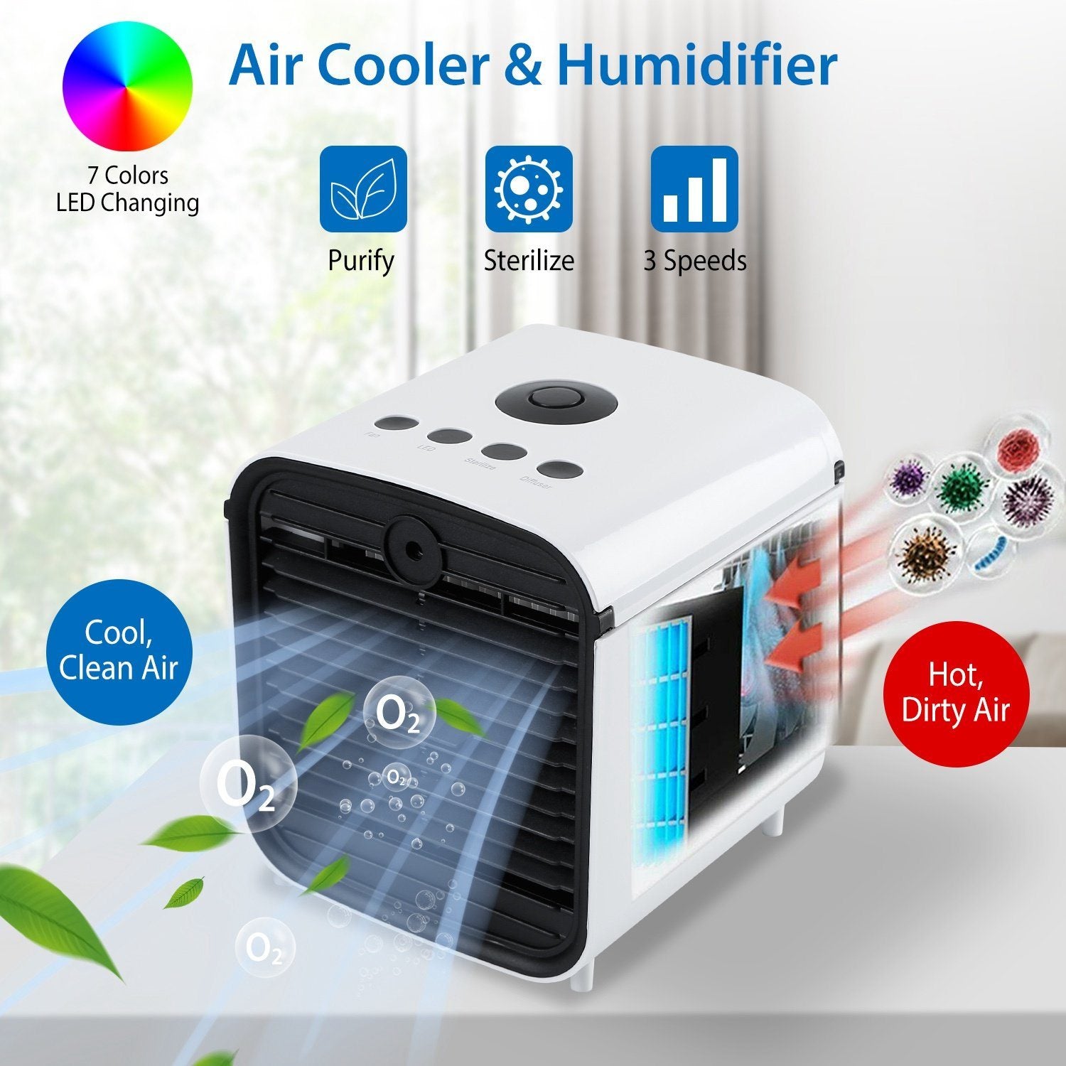 BowLift | 7-Colors Switchable Portable Mini Air Conditioner Cooler Fan