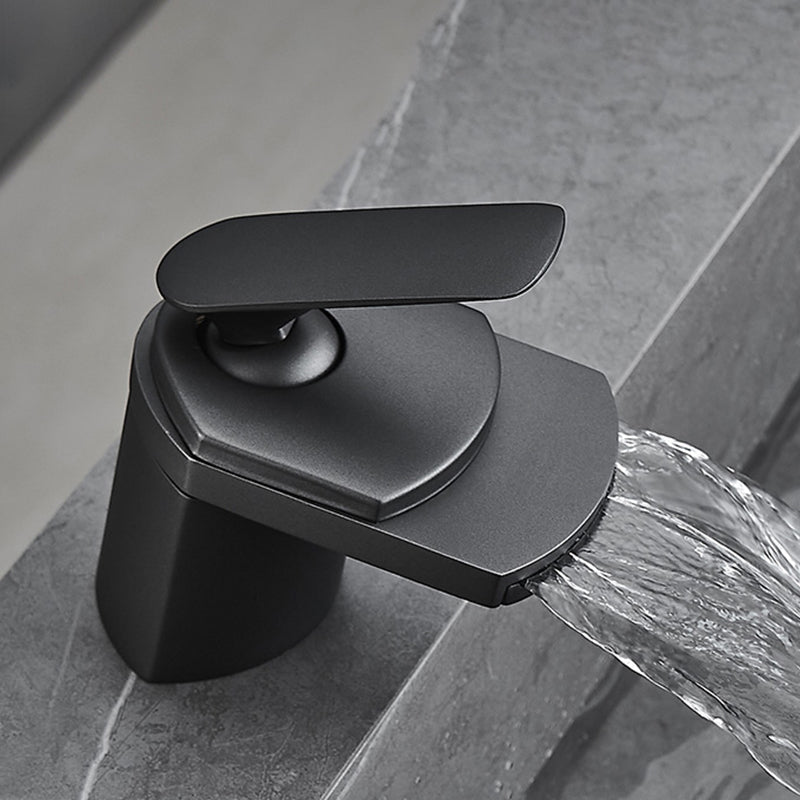 BowLift | Bathroom Sink Faucet Lever Handle Brass Waterfall Spout Sink Faucet