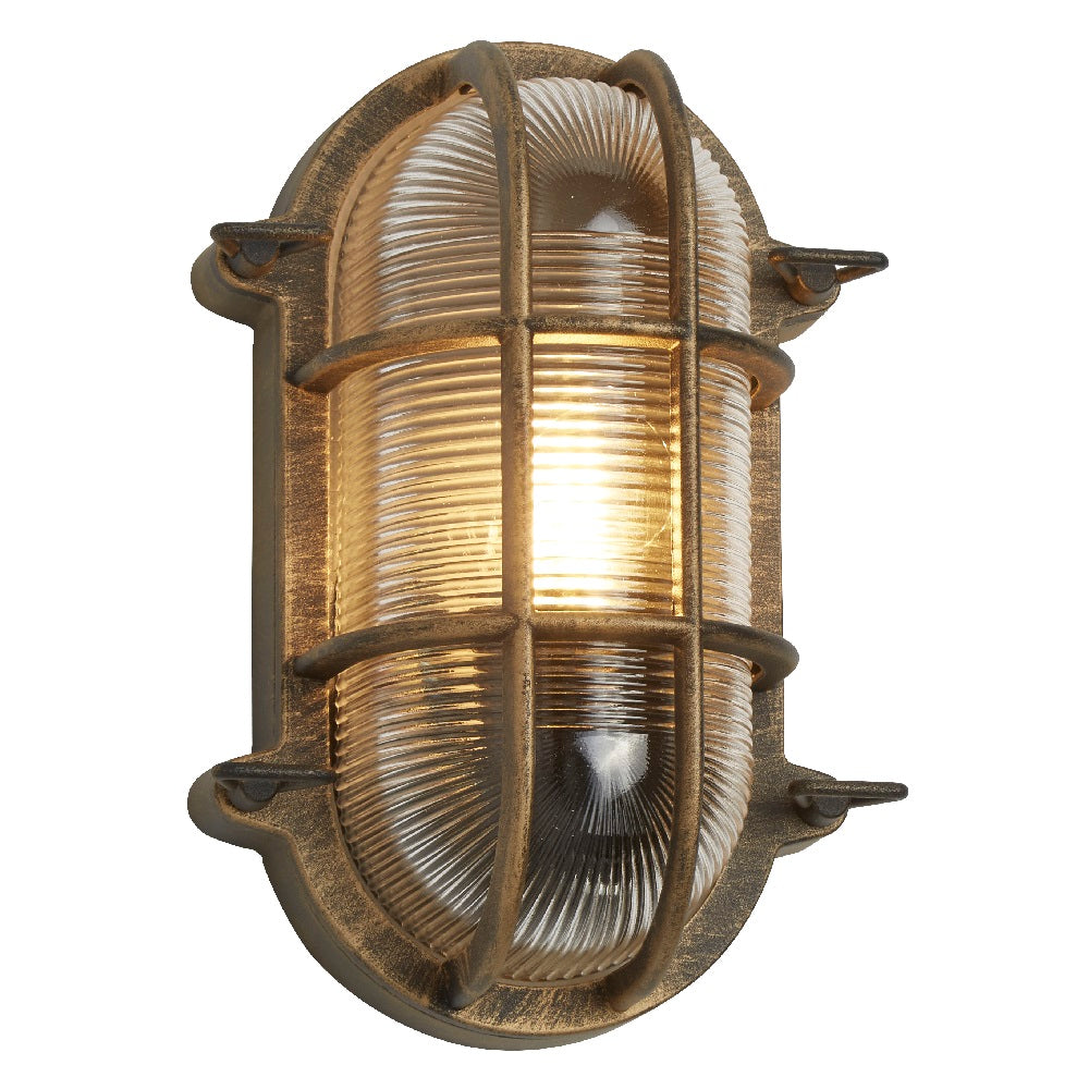 BowLift | Antique Brass & Ribbed Glass Outdoor Vintage Oval Surface Lights Wall Lamp 248mm