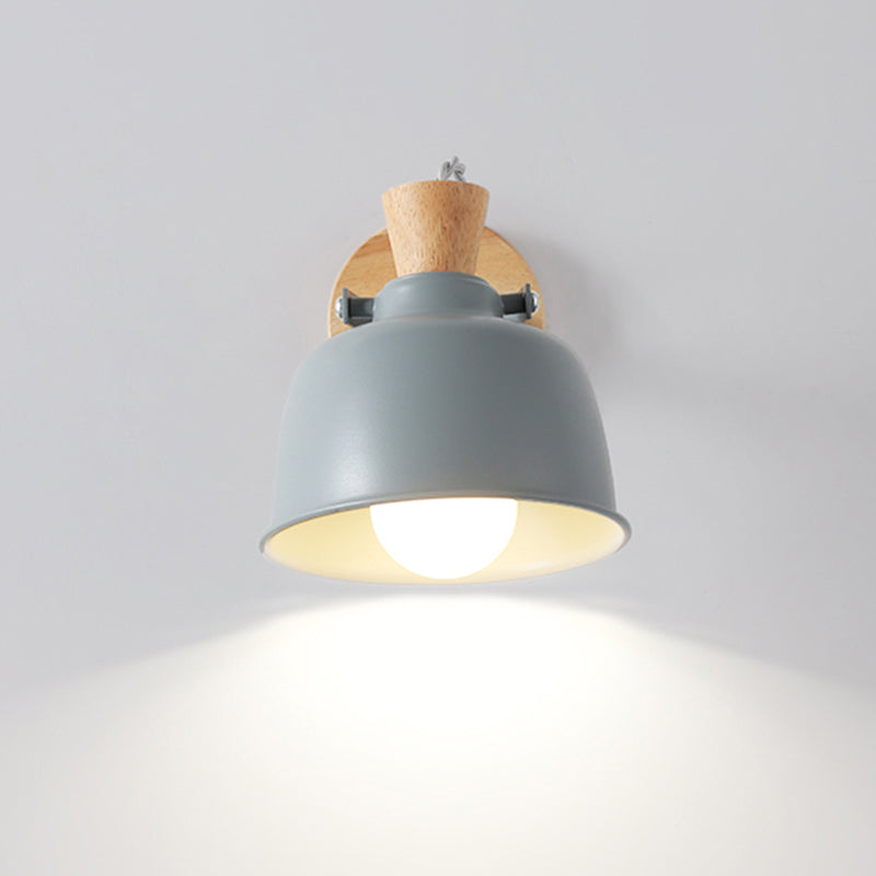 BowLift | Bowl Nightstand Wall Light Iron 1 Light Macaron Handle Wall Light Lamp in Gray/Black with Wood Top and Backplate