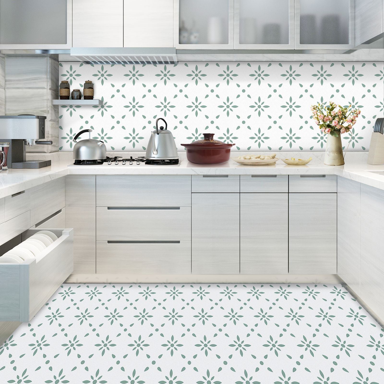 BowLift | Print PVC Peel & Stick Tile Field Tile for Kitchen and Bathroom Back Wall