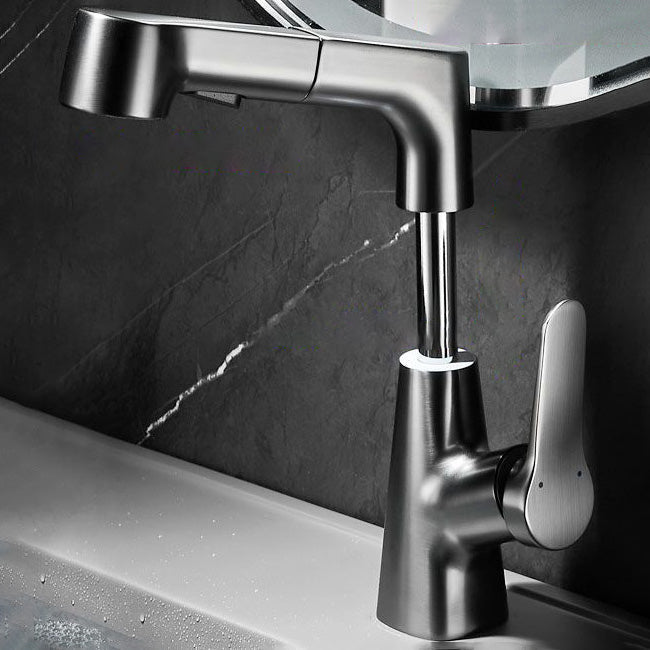 BowLift | Contemporary Bath Faucet Brass Lever Handle Pull-Out Sink Faucet