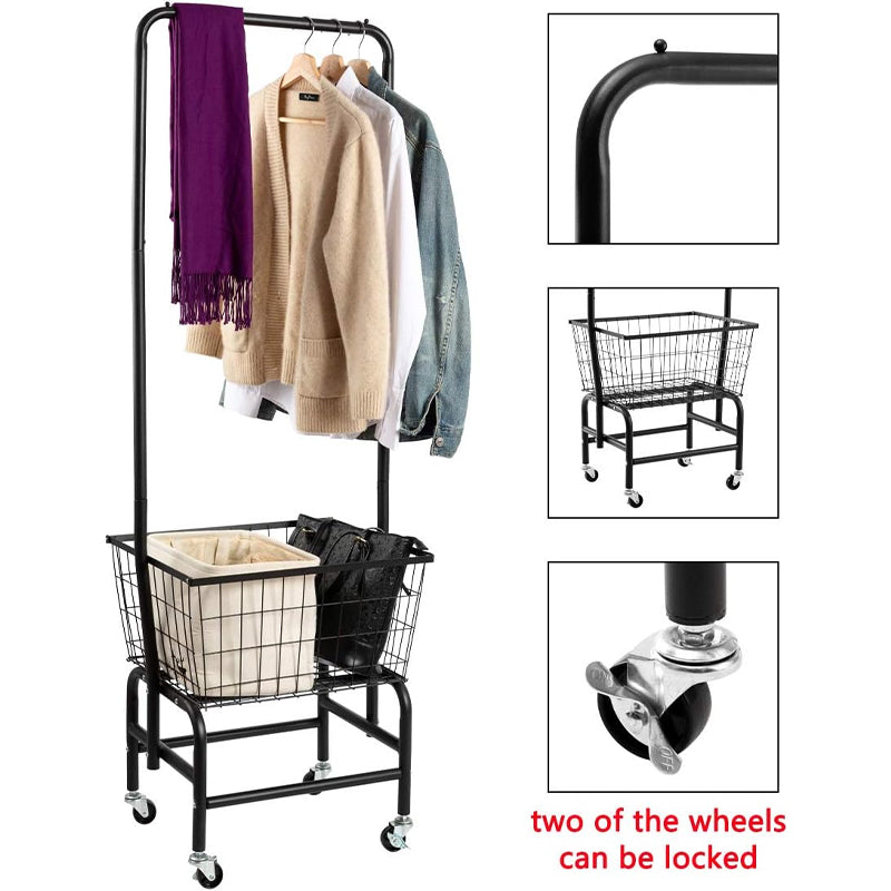 BowLift | Wire Laundry Cart with Clothes Rack Rolling Laundry Butler with Wire Storage Rack with Casters