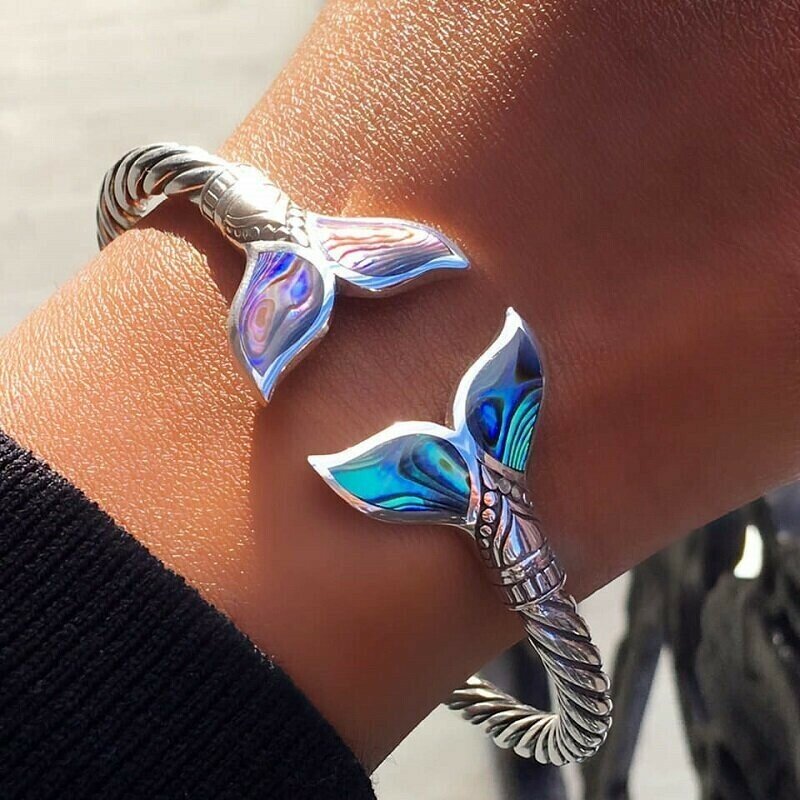 BowLift | Abalone Shell Mermaid Tail SS Bangle Bracelet