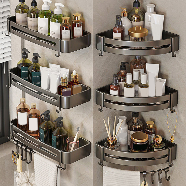 BowLift | Contemporary bathroom accessory set 3-piece bath shelf with hooks