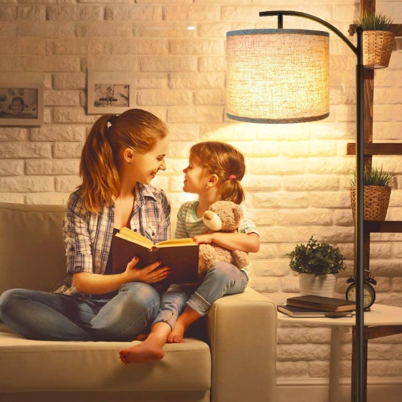 BowLift | Floor lamp with 3 color temperatures LED bulb, floor lamp high industrial floor lamp reading for bedroom, office, white lampshade included