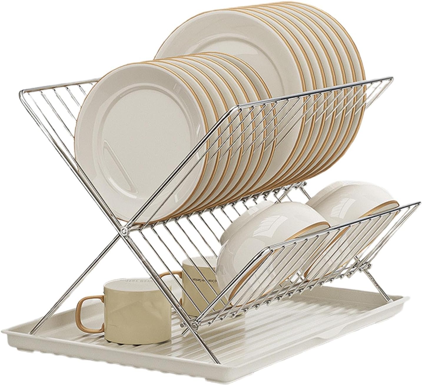 BowLift | Folding Dish Drying Rack – 2-Tier Countertop Drainer with Detachable Tray – Kelvra